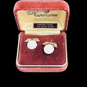 Vintage Karen Lynne Ivory Rose 12k Gold Filled Screw Back Earrings (5283)